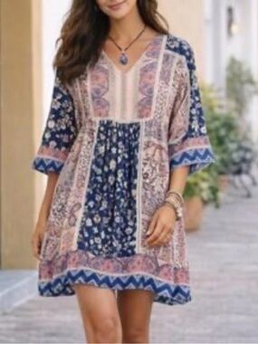 sundance princess dreams dress Sundance Princess Dreams Embroidered Boho Bell Sleeve Sheath Dress Large Blue